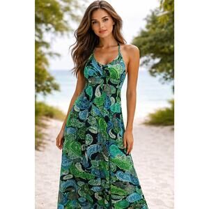 New Directions Tank Maxi Dress Paisley Print NWT Sz. LG. Festival Hippie Beach